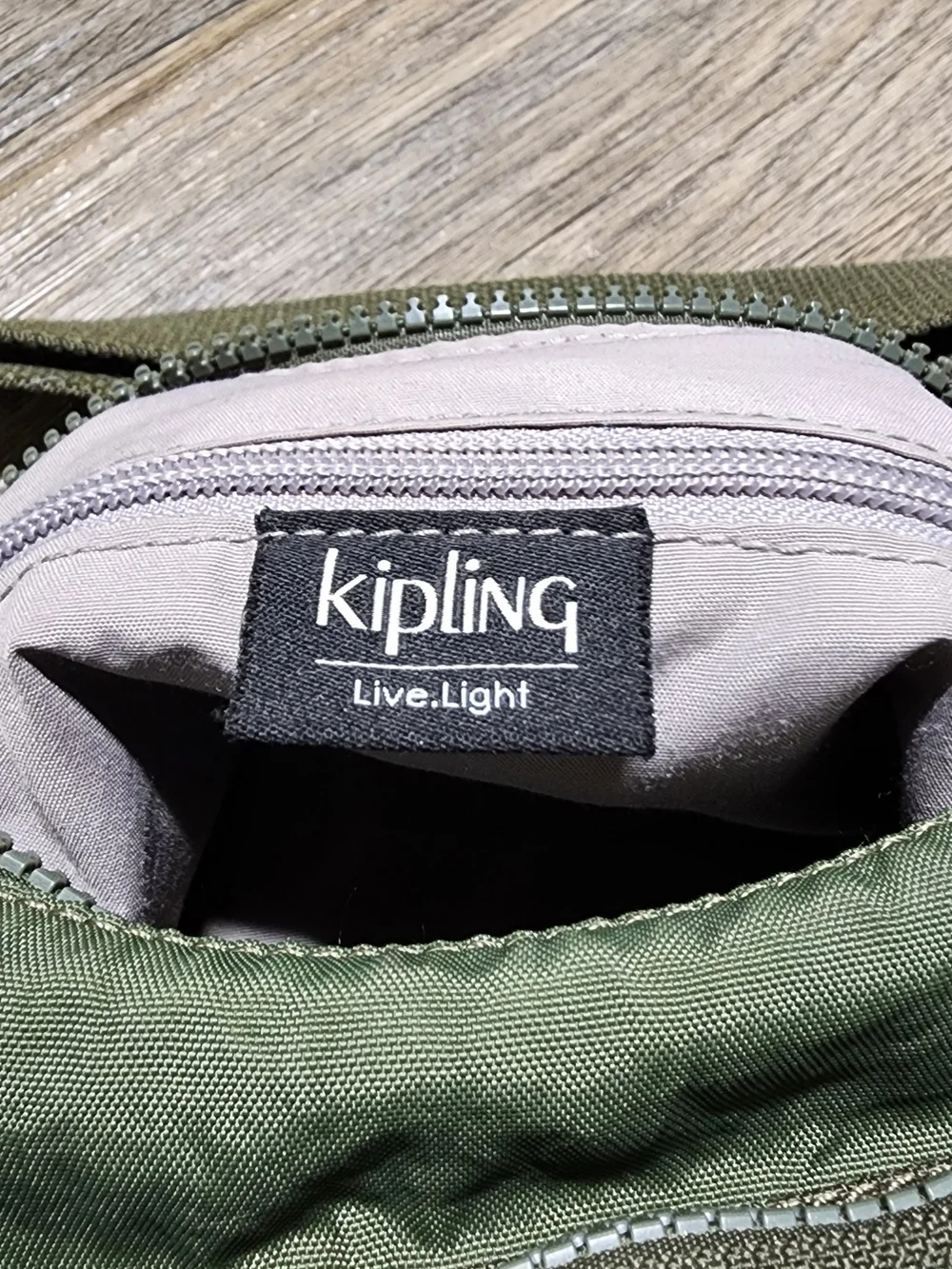 Kipling Olive Green Y2K Nylon Shoulder Bag w/ Monkey Charm